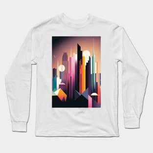 A Futuristic Geometric Cityscape Long Sleeve T-Shirt